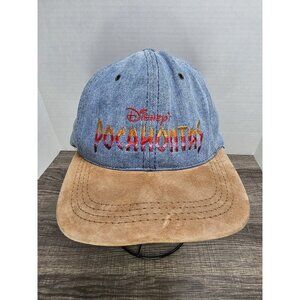 Vintage Rare Disney’s Pocahontas Suede Denim Baseball Cap Hat Leather Strap Back